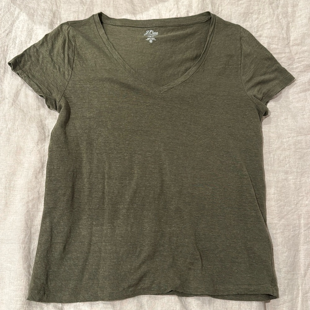 J. Crew Olive V-Neck Short Sleeve Tee